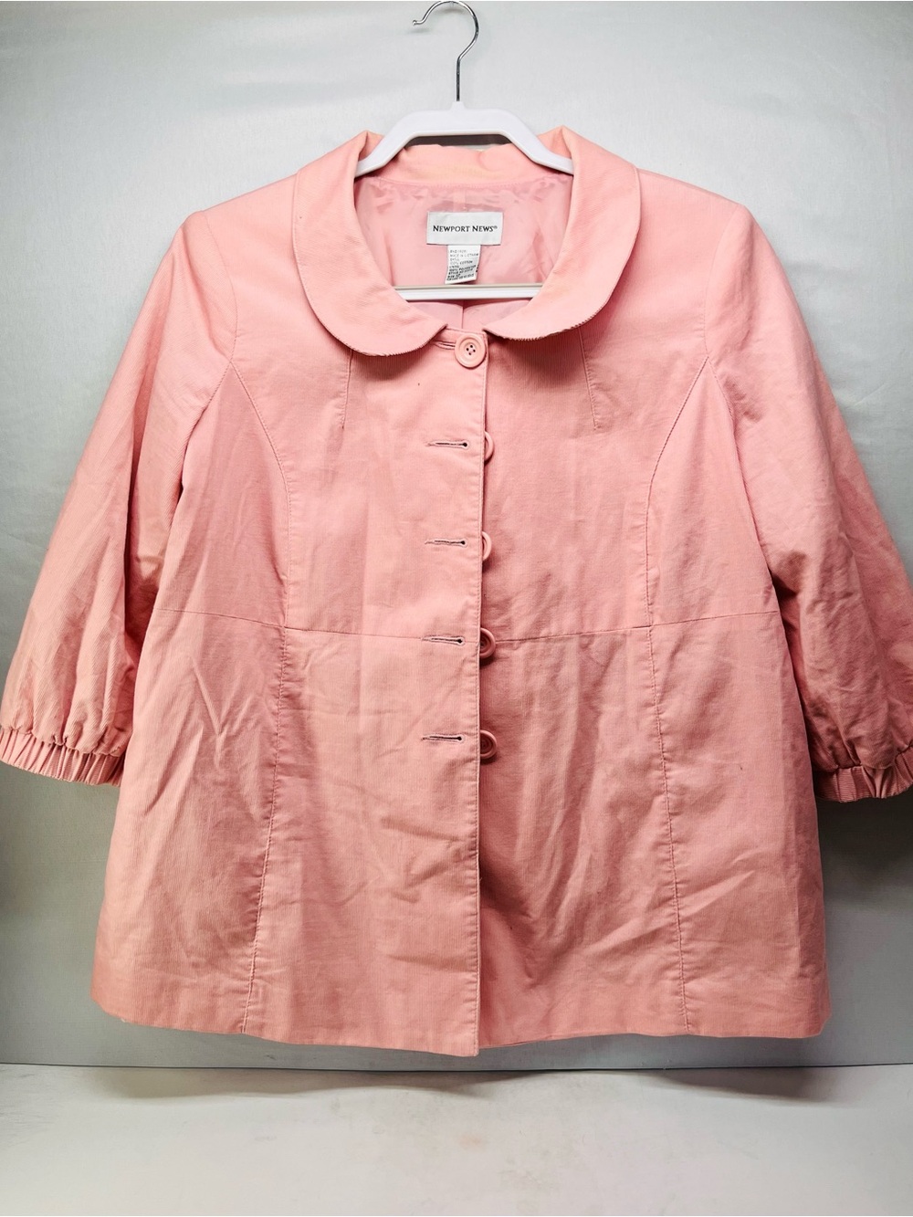 Vintage Newport News Soft Pink Peter Pan Collar Button-Front Trench Coat